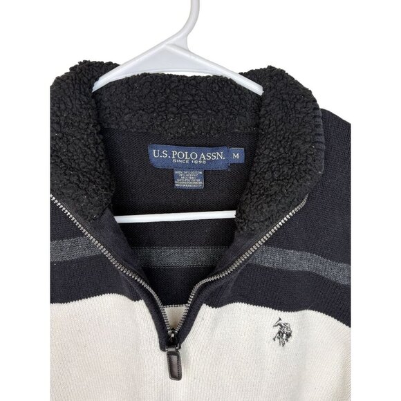 U.S. Polo Assn. Mens Medium Quarter-Zip Striped Sweater - Picture 3 of 6